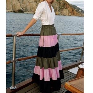 ANTHROPOLOGIE Penelope Hutch Color Block Tiered Maxi Skirt - Size M